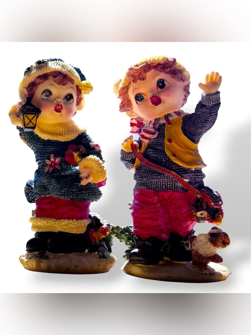 Vintage Christmas Coin Banks Pair Winter Kids Resin Figurines Holiday 1990s